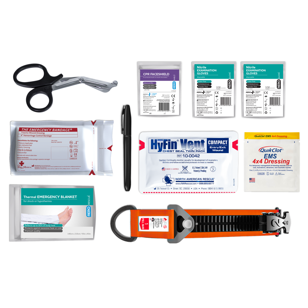 RAPIDSTOP Bleeding Control Kits - Medium, Plastic Pouch, EMS Dressing contents 