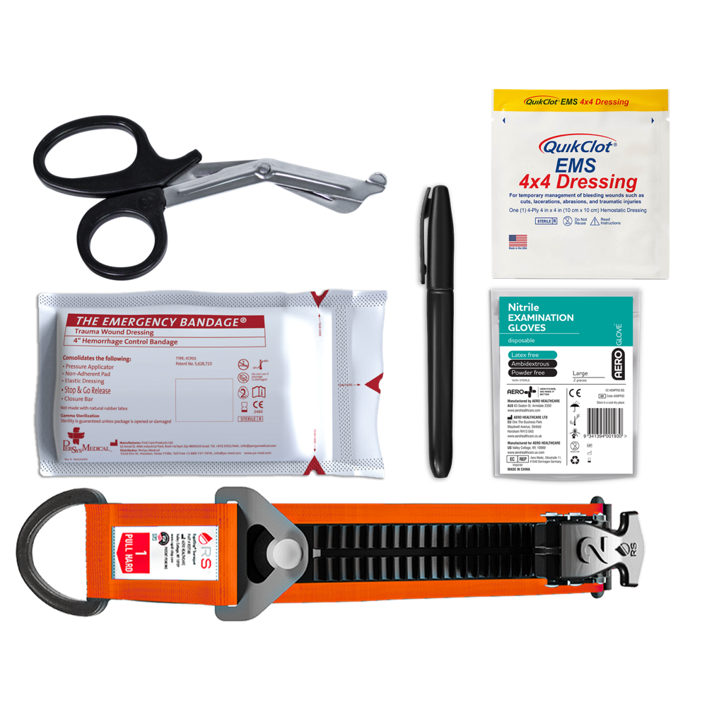 RAPIDSTOP Bleeding Control Kits - Small, Plastic Pouch, EMS Dressing contents 